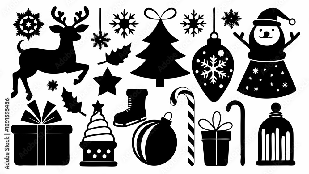 Fototapeta premium Silhouettes Christmas Elements, Silhouettes Set of Christmas Elements, Christmas vector