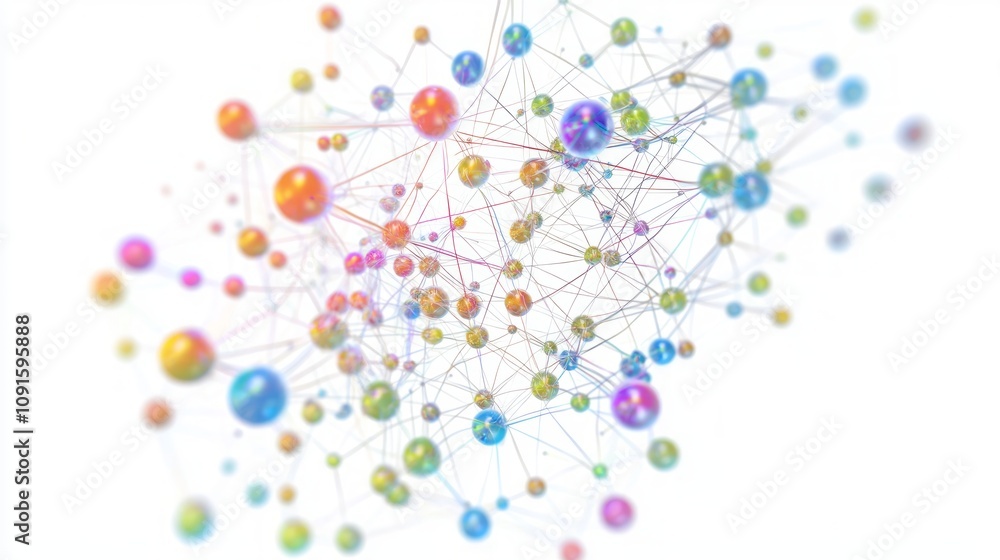 Futuristic Healthcare Network Connections in 3D Render with Pulsating Light Orbs - Collaboration, Innovation, Modern Design, Isolated White Background