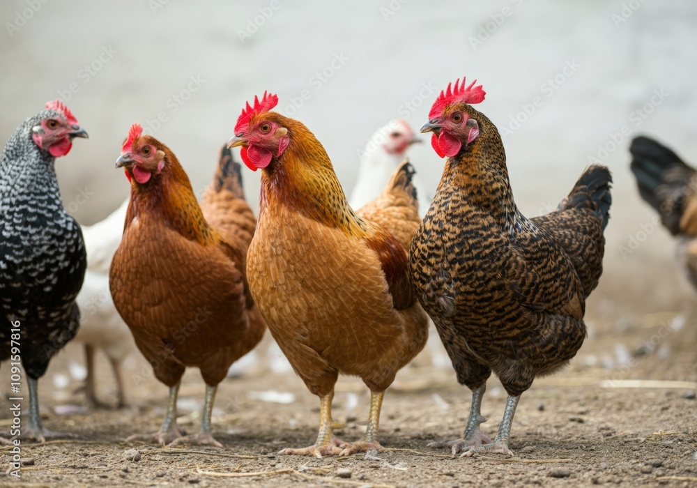 Fototapeta premium Colorful Chickens on Farm