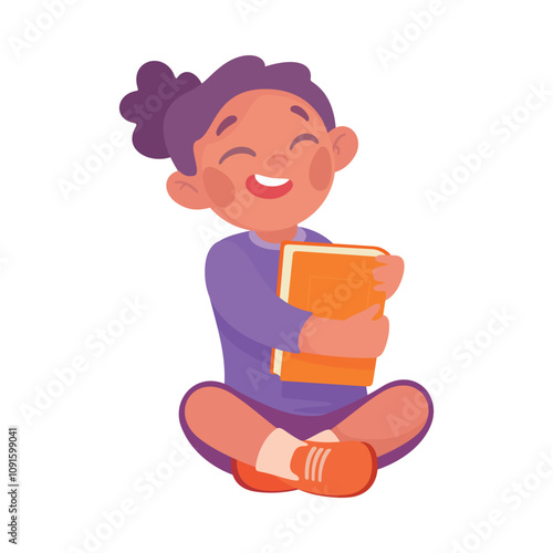 Pretty Girl Reading Book Engaged in Recreation Activity Vector Illustration