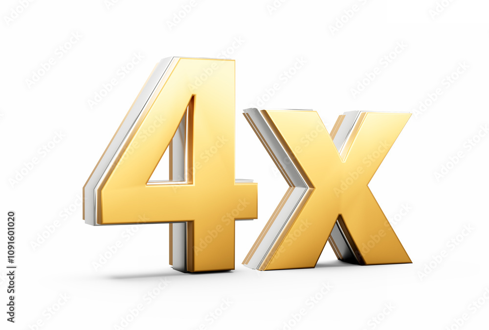 Fototapeta premium Golden Shiny 4x Symbol four x Icon For Advertising And Dynamic Sales Presentations 3D Illustration