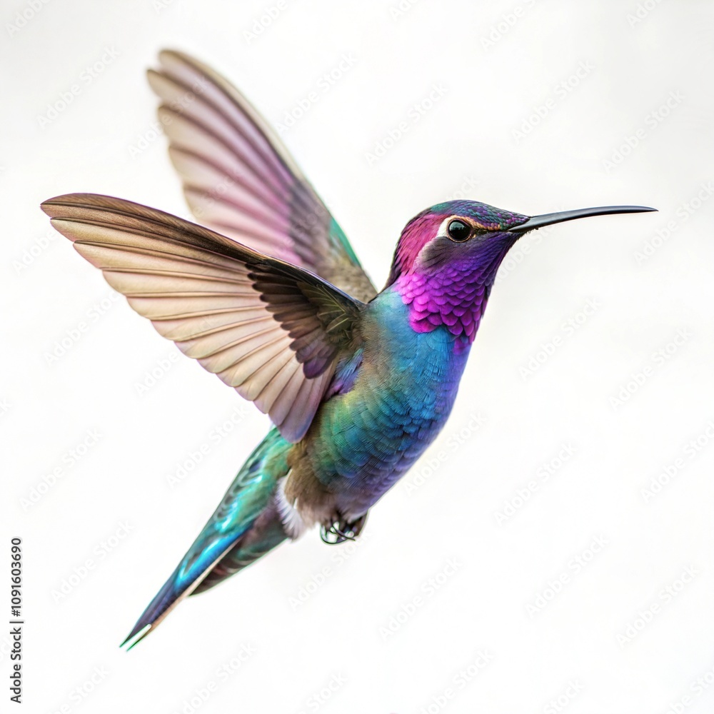 Fototapeta premium Vibrant Hummingbird in Flight with Iridescent Plumage