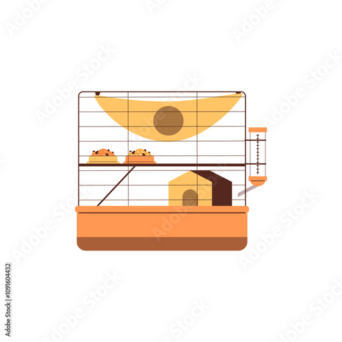 Vector illustration of a two-story hamster cage on an isolated background.