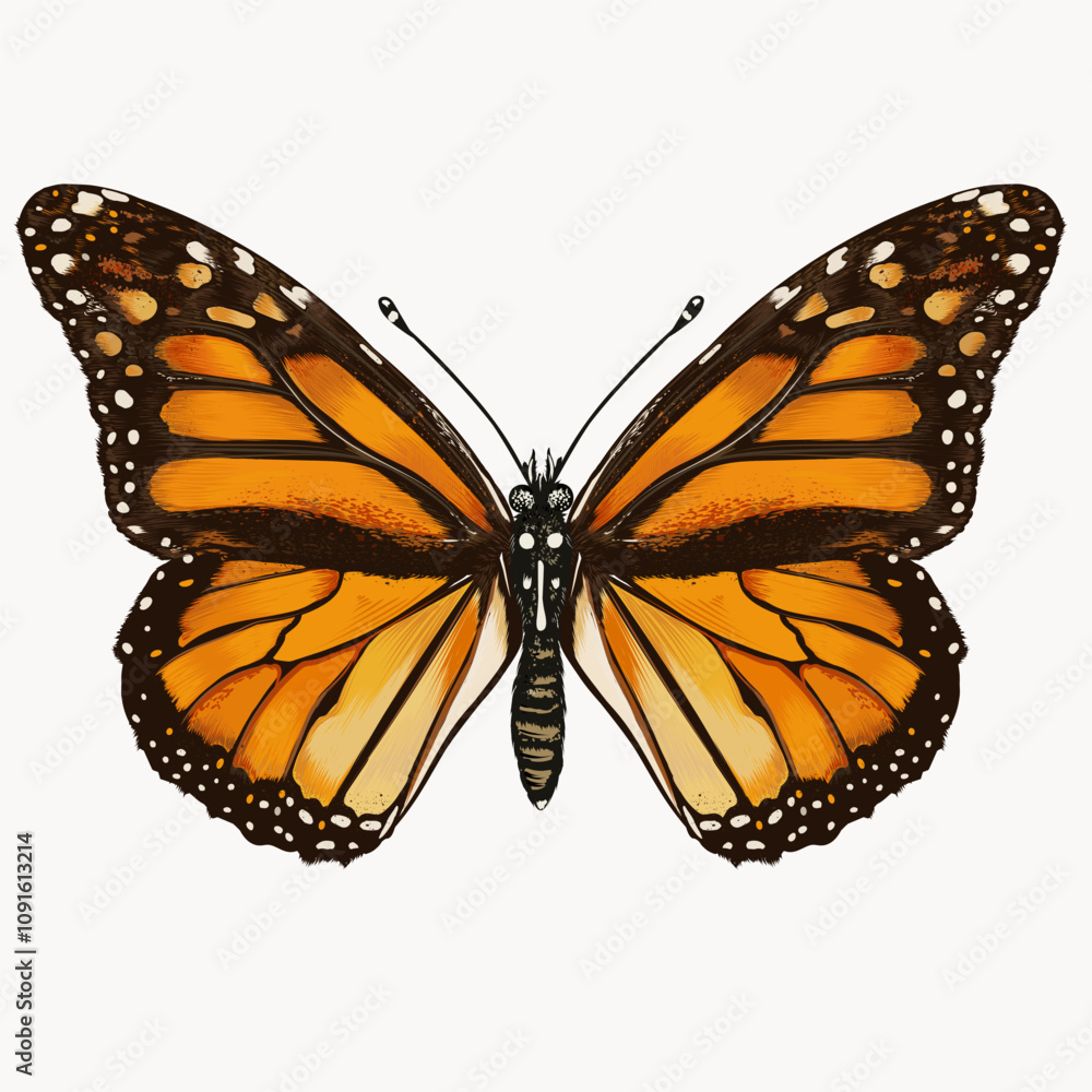 Fototapeta premium High realistic vector beautiful monarch butterfly hand drawn illustration isolated