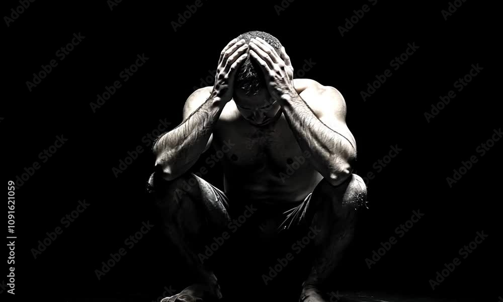 A man in despair, expressing deep emotional struggle. A man in despair, expressing deep emotional struggle.