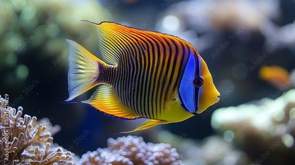 Obraz premium Vibrant Yellow And Blue Striped Angelfish Swimming