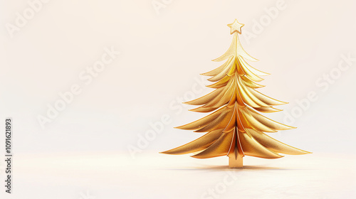 Minimalist Gold Foil Christmas Tree on White. A modern, minimalist design with a simple Christmas tree illustration in gold foil on a white background for a sophisticated look