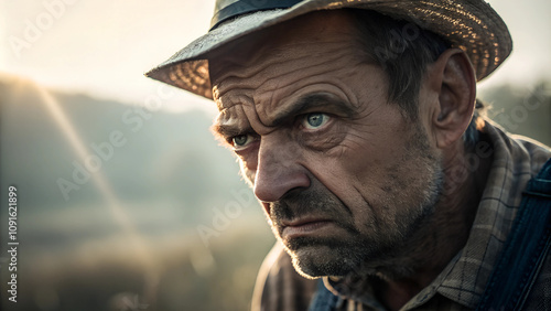 Closeup-Portrait eines wütenden Bauern mit zornigem Blick photo