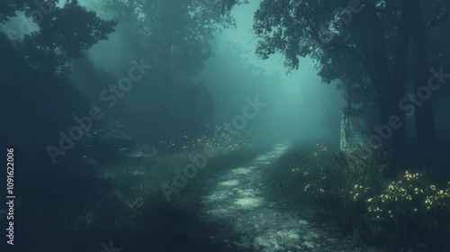 Wallpaper Mural Mystical Forest Path Shrouded In Foggy Darkness Torontodigital.ca