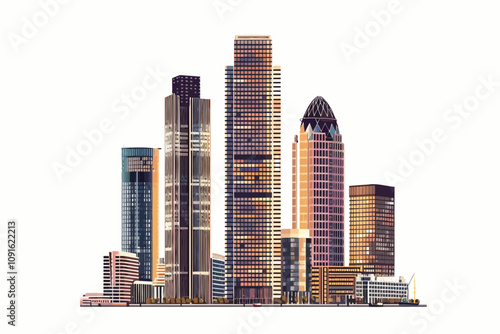 Modern Skyscrapers of Canary Wharf isolated illustration