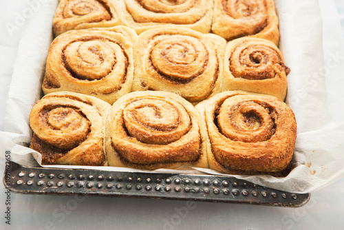 Cinnamon rolls. Traditional sweet baked goods. 