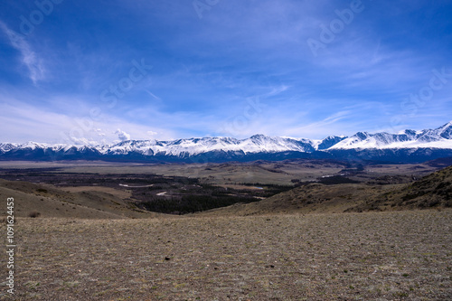 Severo-Chuisky ridge in Gorny Altai. Kosh-Agach district of the Altai Republic, Kuraiskaya steppe.