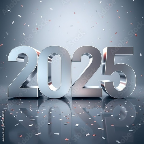 Metal numbers 2025 on silver background. new year