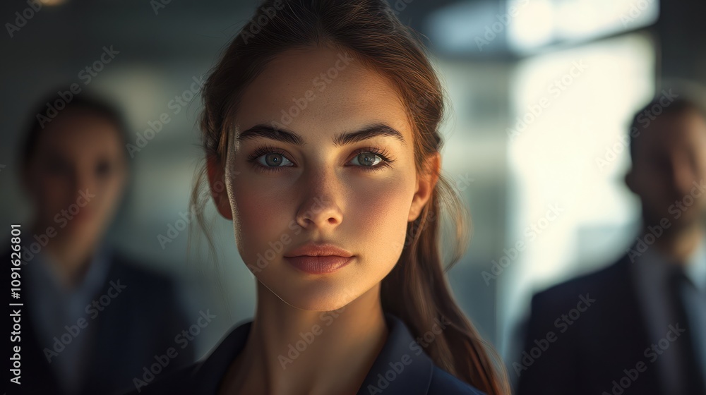Business woman leading a business team looking at camera Business woman leading a business team looking at camera