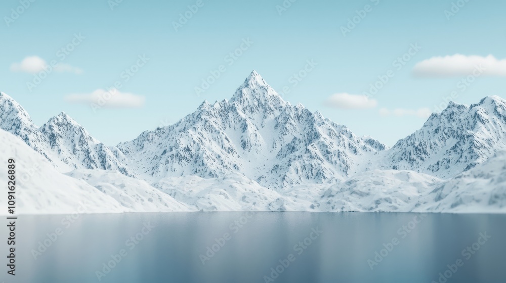 Obraz premium Serene Alpine Lake Majestic Snow Capped Mountains Landscape