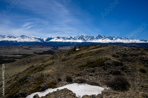 Severo-Chuisky ridge in Gorny Altai. Kosh-Agach district of the Altai Republic, Kuraiskaya steppe.