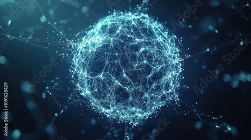 Abstract Representation of a Digital Sphere with Connecting Nodes and Glowing Particles in a Dark Background for Science and Technology Themes