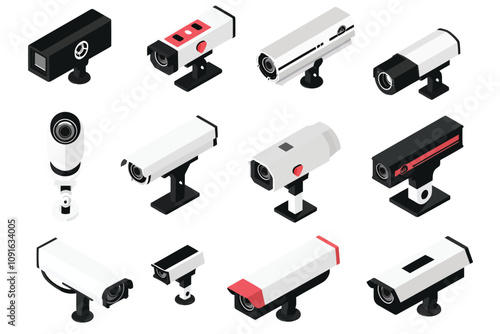 security CCTV cameras set isolated illustration