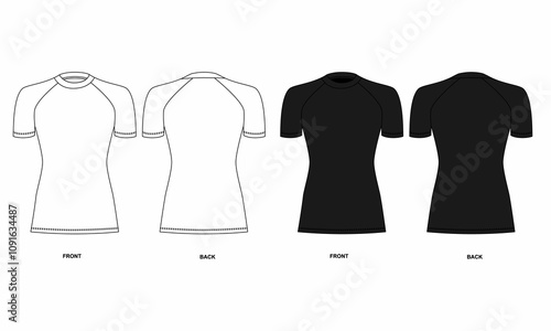 Fotografie Short sleeve rashguard sketch set, front and back view