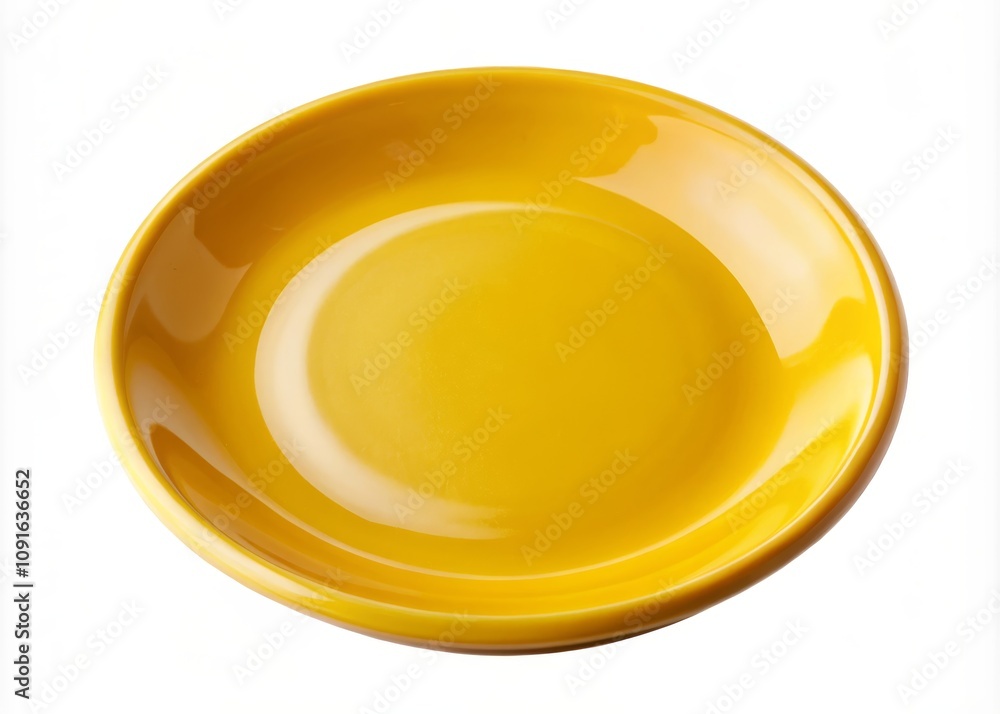 Bright Yellow Ceramic Plate with Smooth Finish on Transparent Background Ideal for Displaying Food or Decorative Items in Stock Photography Bright Yellow Ceramic Plate with Smooth Finish on Transparent Background Ideal for Displaying Food or Decorative Items in Stock Photography