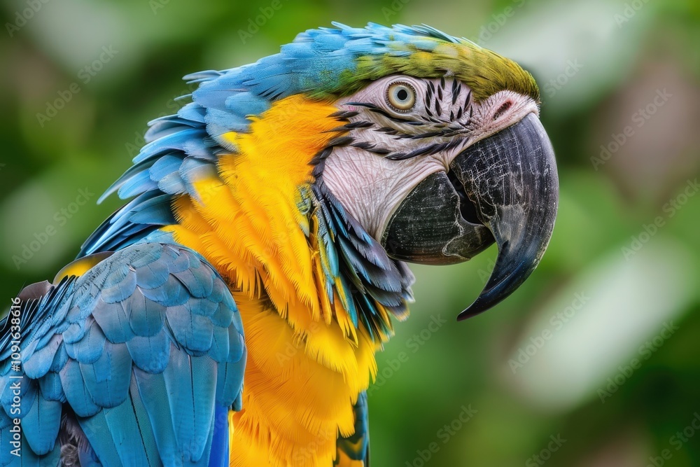 Obraz premium Close up of exotic blue and yellow Ara ararauna