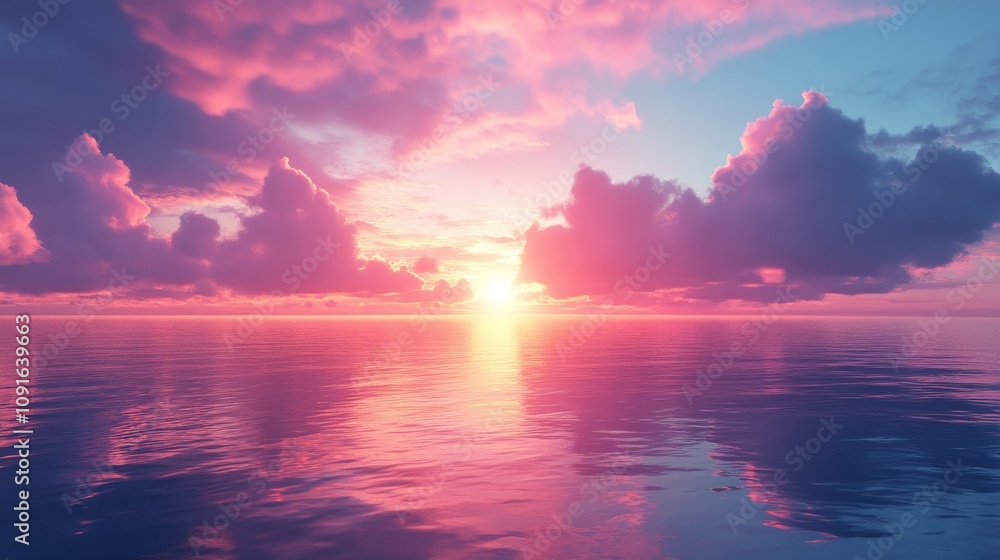 Pink Sunset Over Calm Ocean Water Cloudscape Pink Sunset Over Calm Ocean Water Cloudscape
