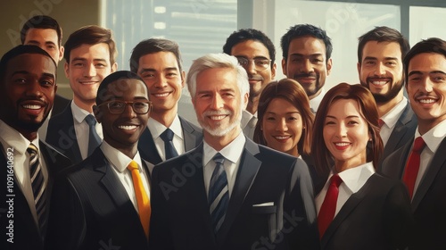 Smiling group of ethnically diverse businessmen and businesswome .