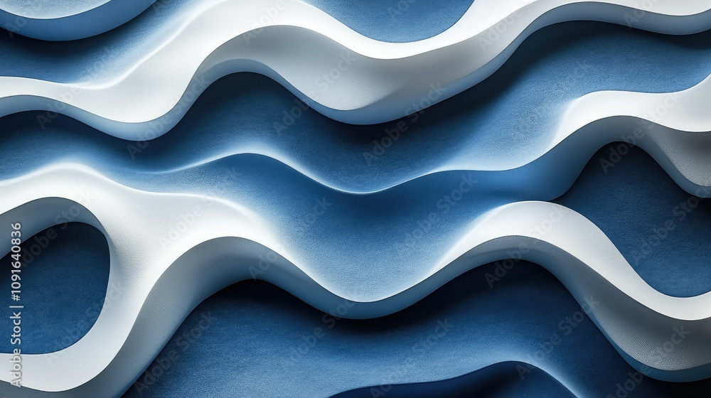 Fototapeta premium Abstract waves in blue and white create a fluid, dynamic texture.