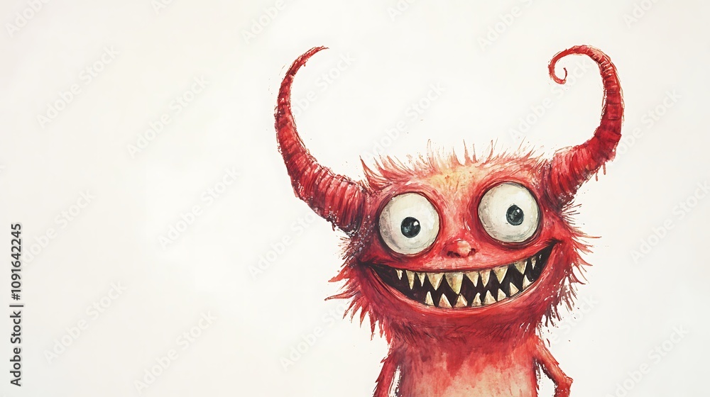 Playful Red Monster with Big Eyes and Horns Playful Red Monster with Big Eyes and Horns