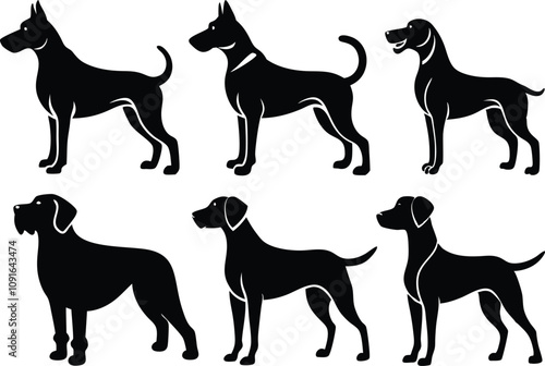 6 Vector Silhouette Dogs Logo Icon Set - Black Clipart Illustrations on White Background photo