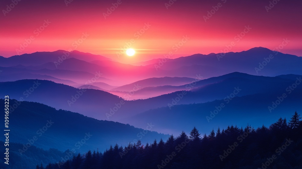 Majestic Sunrise Overlayered Mountain Ranges Majestic Sunrise Overlayered Mountain Ranges