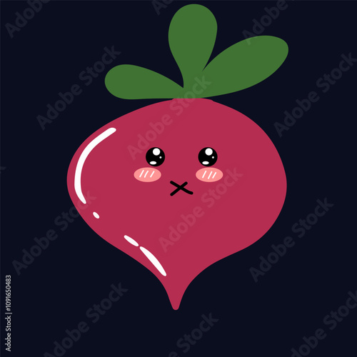 kawaii beetroot emoticon character. Hand drawn Beetroot in doodle style for designing baby clothes. Cartoon purple beetroot character set. Cute beet with banner vector illustration