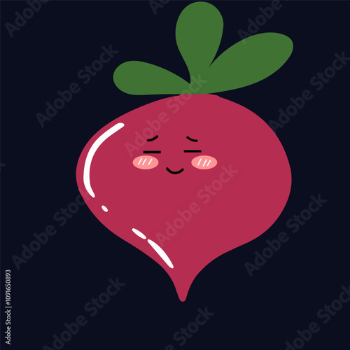 kawaii beetroot emoticon character. Hand drawn Beetroot in doodle style for designing baby clothes. Cartoon purple beetroot character set. Cute beet with banner vector illustration