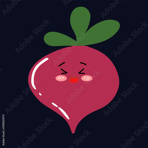 kawaii beetroot emoticon character. Hand drawn Beetroot in doodle style for designing baby clothes. Cartoon purple beetroot character set. Cute beet with banner vector illustration