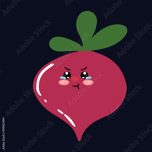 kawaii beetroot emoticon character. Hand drawn Beetroot in doodle style for designing baby clothes. Cartoon purple beetroot character set. Cute beet with banner vector illustration