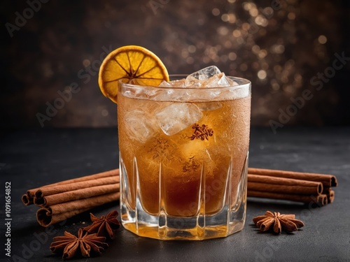 A glass of gingerbread cocktail with cinnamon, perfect for cozy holiday celebrations photo