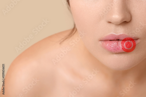 Young woman with pink lipst...