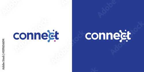 Simple Wordmark Connect Logo. Dot Connected with Modern Style. Network Icon Symbol Vector Design Template.