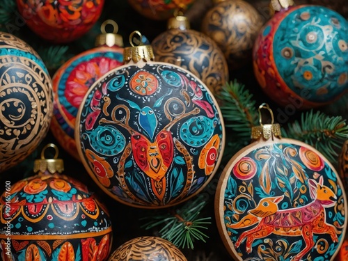 Hand-painted wooden ornaments shaped like animals, perfect for a whimsical Christmas tree decor photo