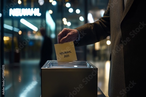 Stimmen bei der Wahl 2025 an einem modernen Wahllokal abgeben photo