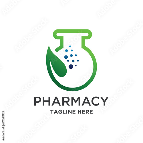 Pharmacy nature Glossy Shine icons Template with Images of bottles capsule and Leaves
