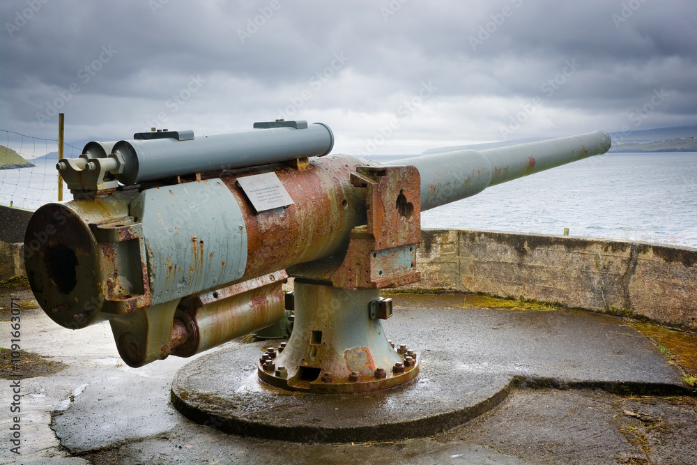 World War II Fortress located in the village of Nes on the southwest coast of the Faroese island of Eysturoy World War II Fortress located in the village of Nes on the southwest coast of the Faroese island of Eysturoy
