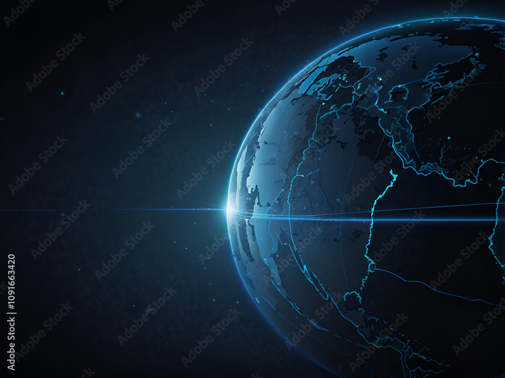 Fototapeta premium Digital model of the Earth with illuminated contours and networks.