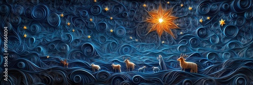 Oh Holy Night in Elegant Paper Quilling Style with Shepherds, Sheep, and Shining Star