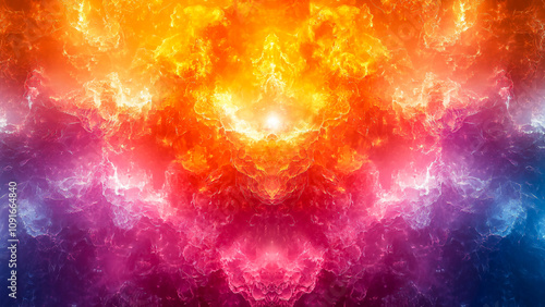 A kaleidoscopic abstract pattern with intricate symmetry, bold multicolor palette, and crystalline details in a futuristic digital art style.
