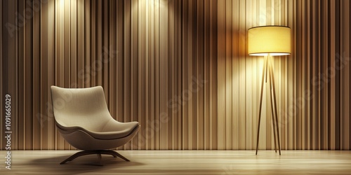 Warm and inviting interior design with a wooden pinstriped wall