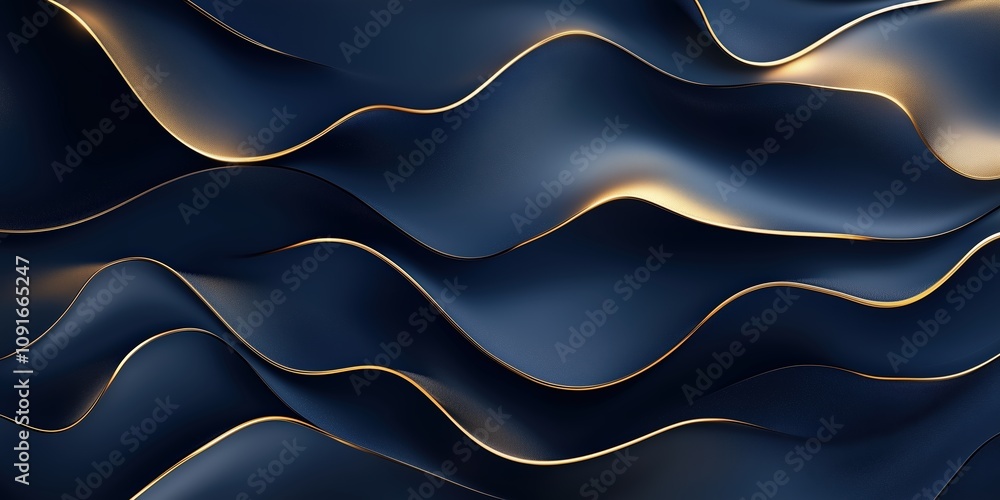 Obraz premium Abstract waves with golden highlights on a dark background