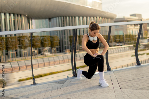 A young woman exercises out...