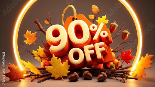 Autumn themed 90% discount design. Autumn design for special discount days. photo