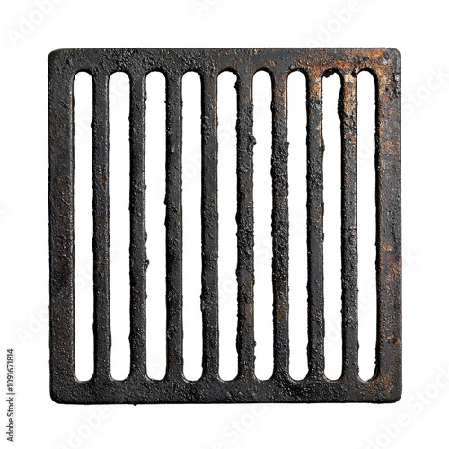 A metal grate is shown in a black and white photo